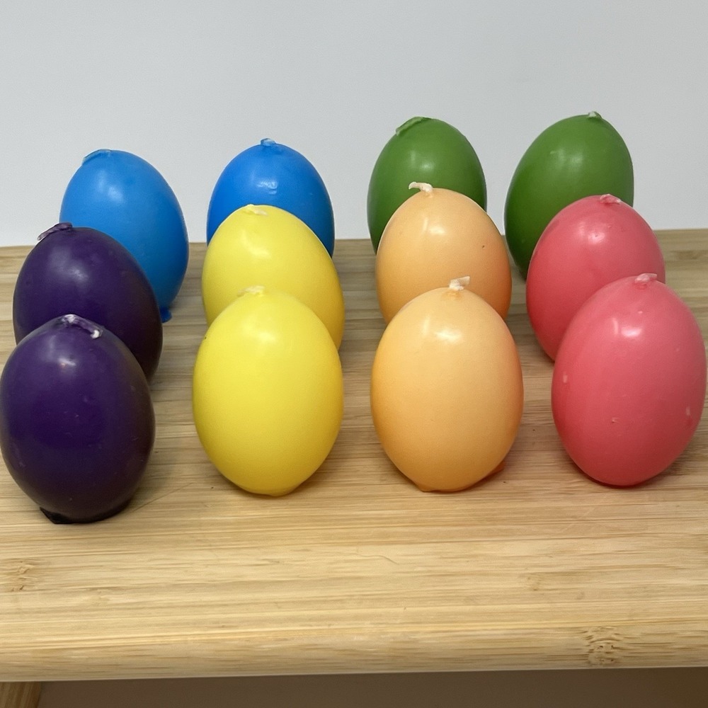 Easter Egg Shaped‎ Candles Set Of  12 Bright Colors 2 Of Each Color Easter Decor